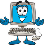Clip Art Graphic of a Desktop Computer Cartoon Character